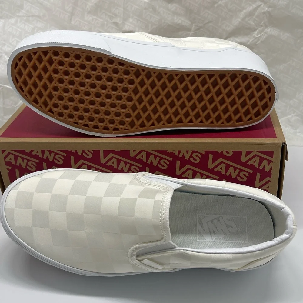 Vans Classic Slip-On Stackform Satin Checkerboard White VN000CN1CJ7 Platform